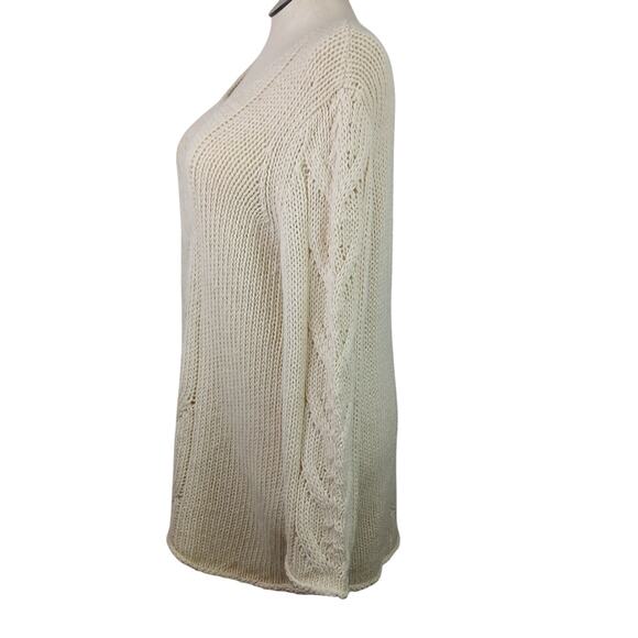 J. Jill SZ L Wool Alpaca Blend V Neck Cable Knit Tunic Length Fisherman Sweater - Picture 6 of 8